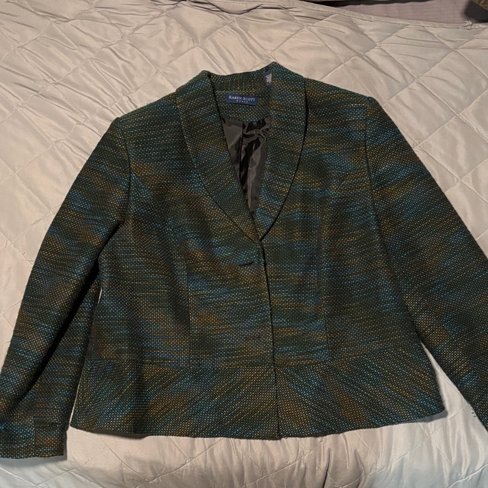 Karen Scott Women's Textured Blue and Green Blazer